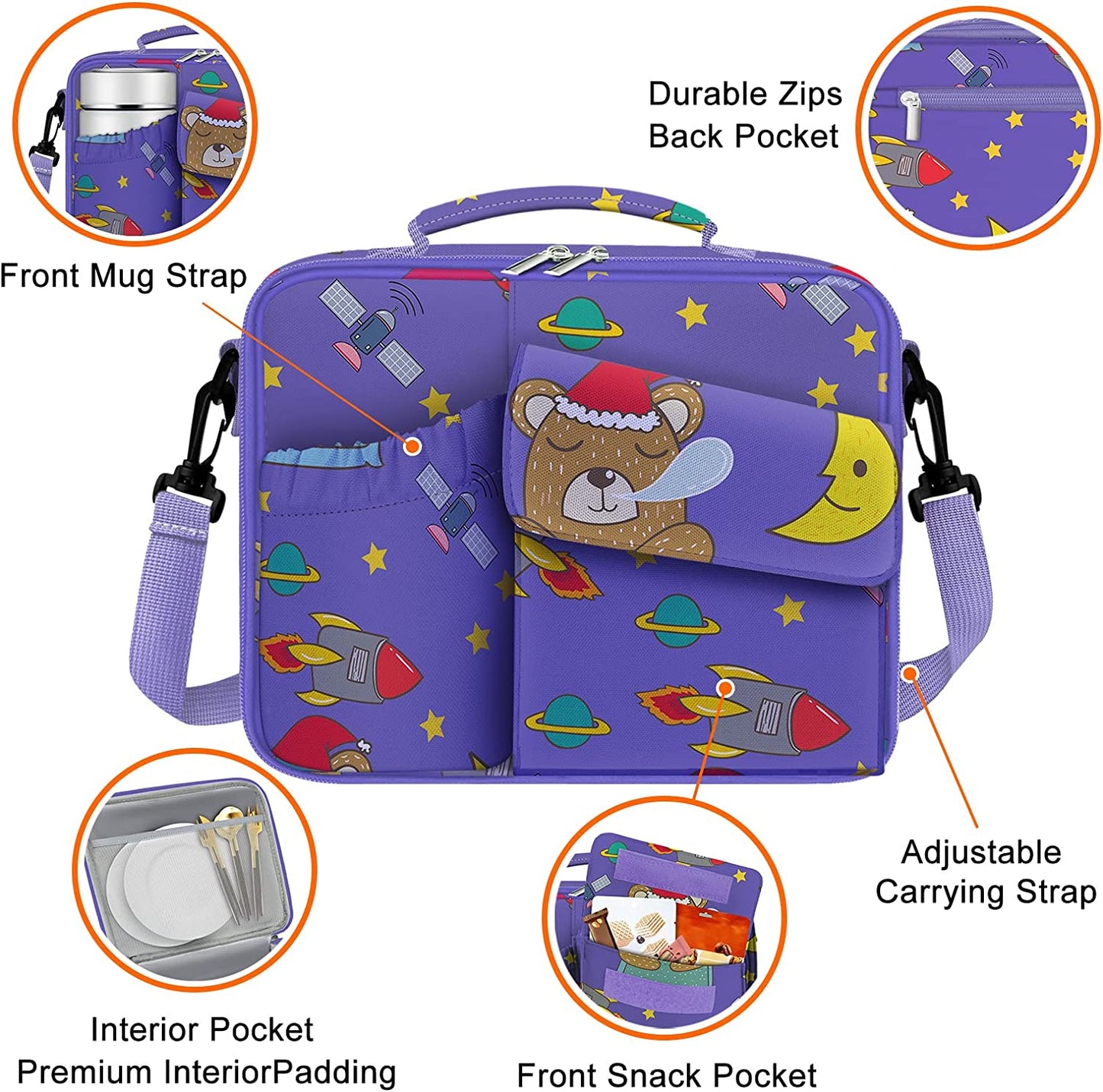 Expandable Thermal Insulated Lunch Box/Bag/Cooler w/ 2 Ice Packs/Snack Bags