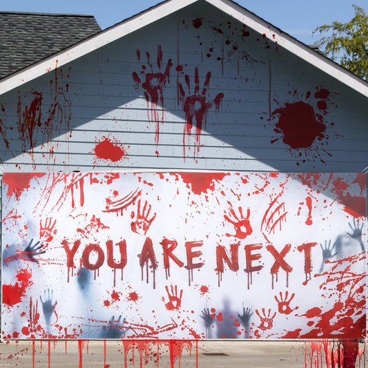 13x6 ft Bloody Handprint "YOU ARE NEXT" Halloween Banner for Garage Door/Wall