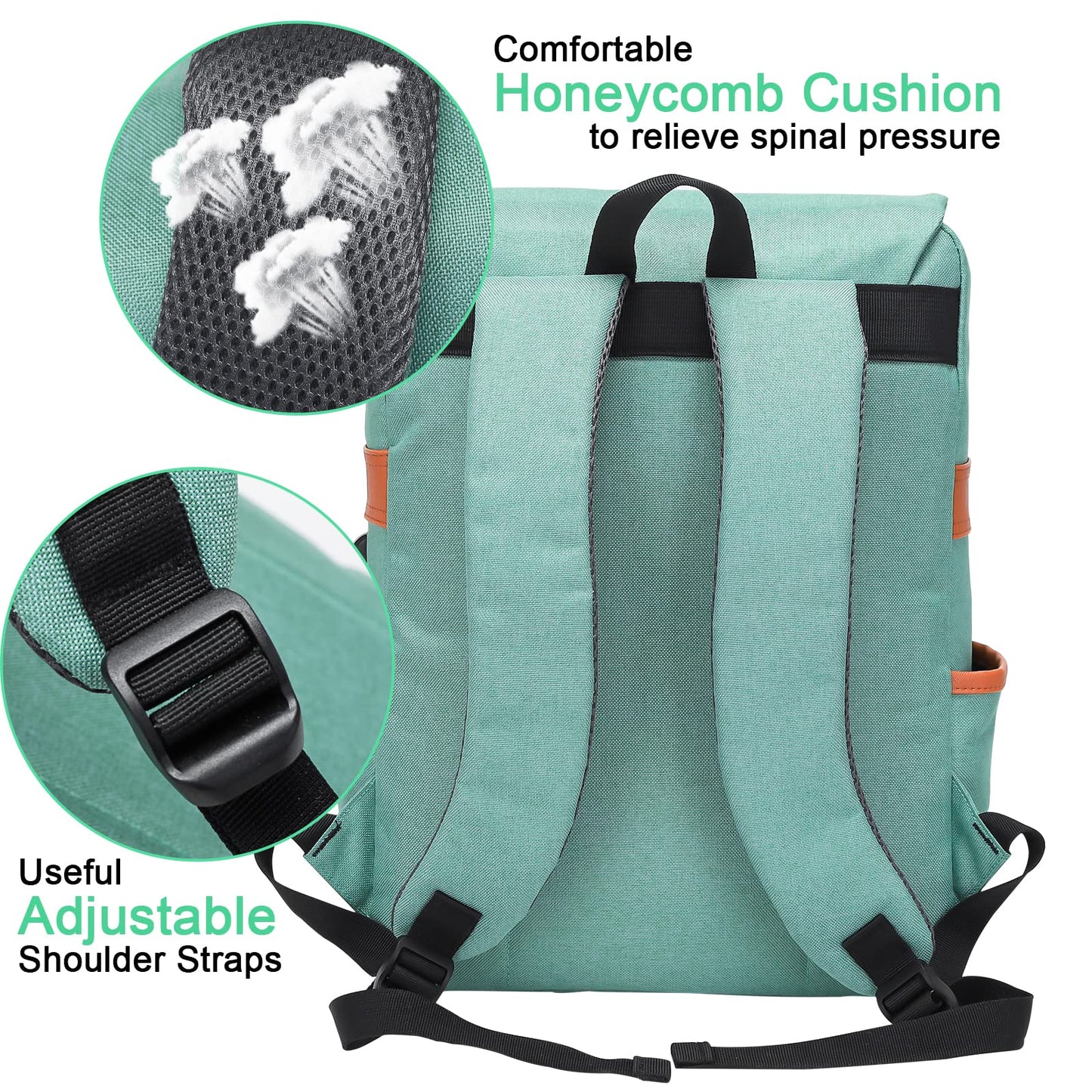 Vintage Laptop Backpack with USB Port: Fashionable Travel Gear for Both Women & Men - Fits 15.6 Inch Notebook in Elegant Green