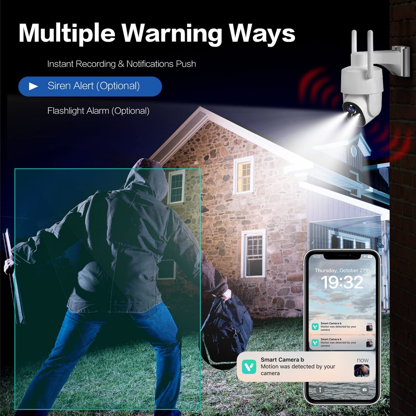 Wireless Outdoor Security Camera - 2K, Pan-Tilt 360°, Battery Powered, 2-Way Talk, 3MP PTZ, WiFi, Cloud/SD Storage, Color Night Vision, Spotlight, Siren, IP65 Waterproof, Smart AI Detection, Device Sharing