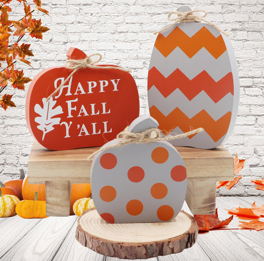 3pcs Wooden Pumpkin "Happy Fall Y'all" Signs/Decorations