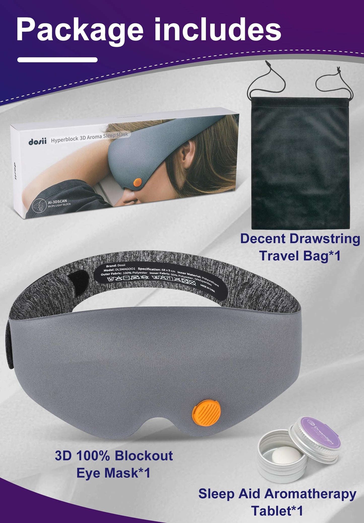 Hyperblock 3D Aroma Sleep Mask: Complete Blackout Aromatherapy Eye Mask, Ultra-Soft, Adjustable Velcro, Lightweight Comfort, 3D Technology Design, Includes Velvet Travel Pouch & Aroma Pellet