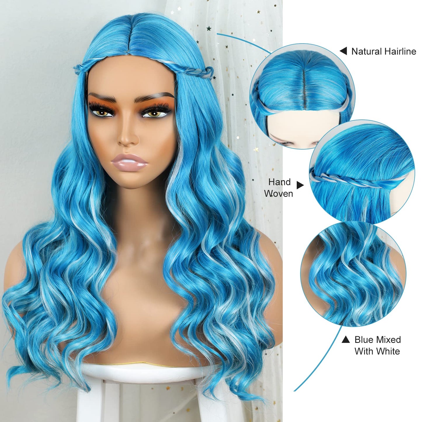 22" Blue/White Braids Alien Wig for Kids Halloween Costume/Cosplay