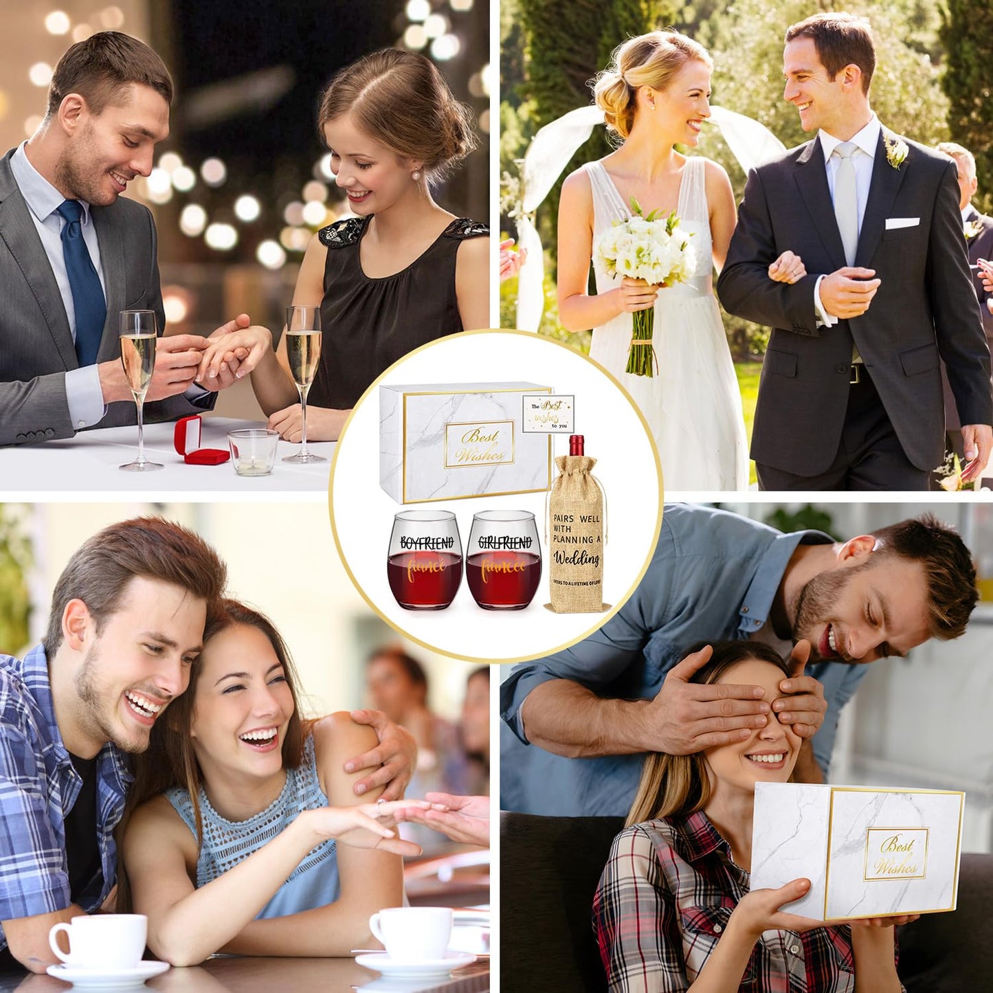 Engagement & Wedding Gift Set: Wine Glasses & Bag for Couples, Bride, and Groom