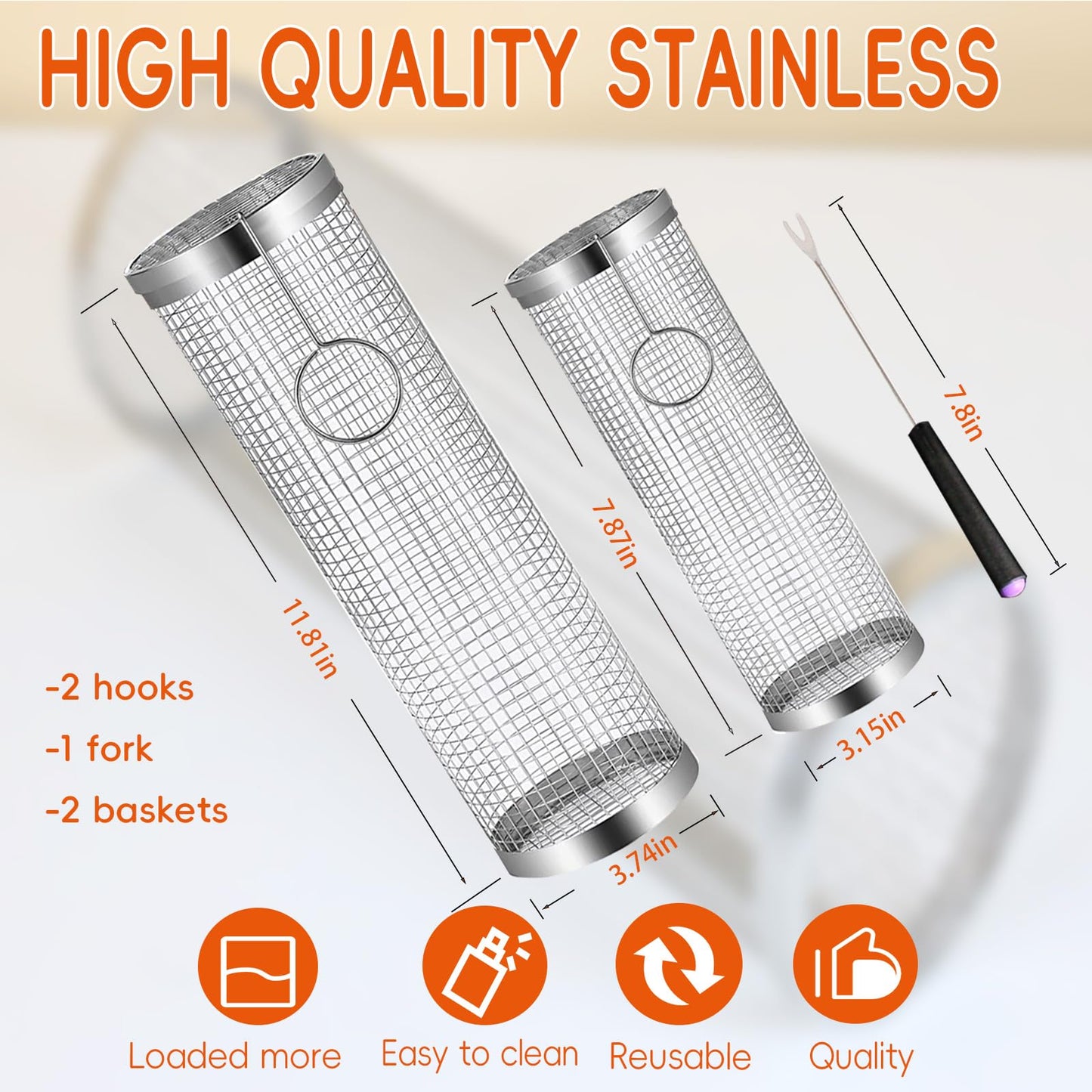 Rolling Grilling Baskets: Ultimate Round BBQ Grill Accessories for Perfect Outdoor Cooking - Stainless Steel Mesh Design for Veggies, Meat, Seafood, and More