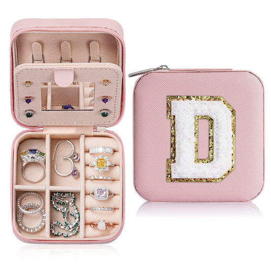 Personalized Pink Travel Jewelry Box with Monogram D - Ideal for Women's Birthday and Christmas Gifts