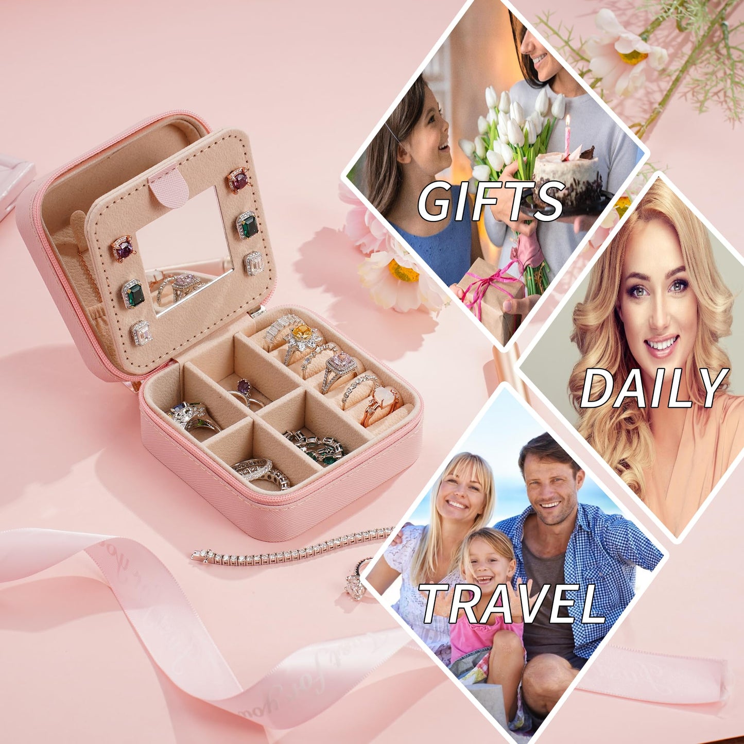Personalized Pink Travel Jewelry Box with Monogram D - Ideal for Women's Birthday and Christmas Gifts