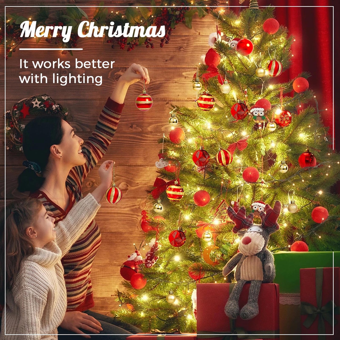Red & Gold 44Pcs Christmas Balls Ornaments Set for Tree, Wreath & Garland - Shiny and Matte Holiday Decor
