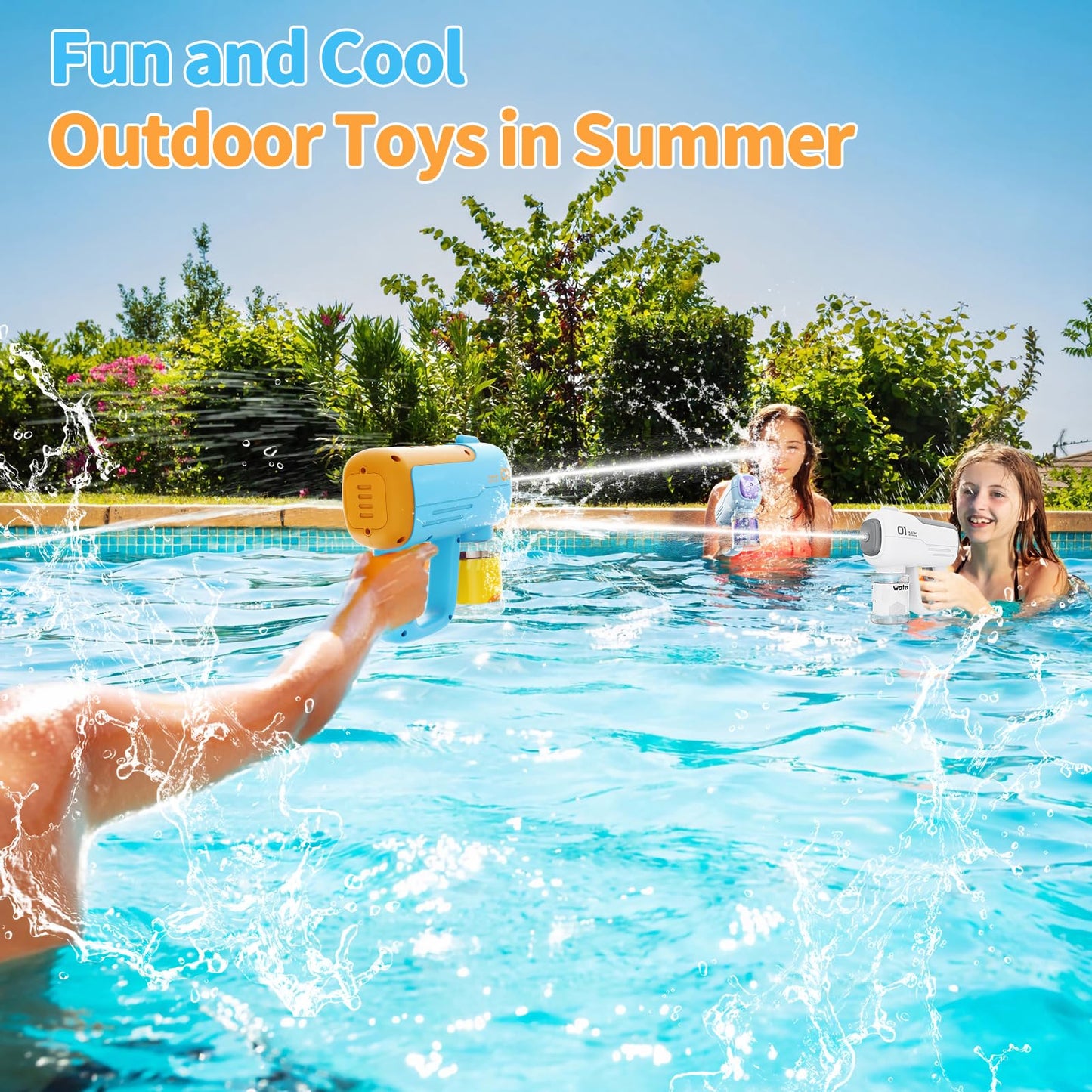Blue/Orange Automatic Electric Water Squirt Gun Toy Shoots Up to 40ft