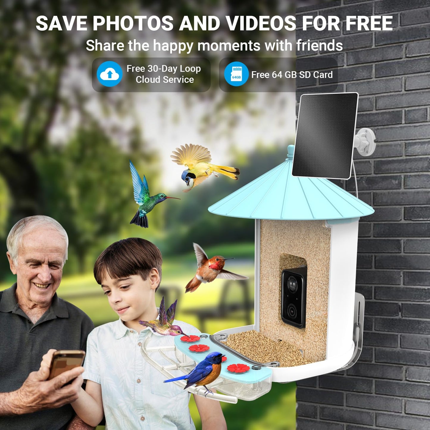 Wireless Outdoor Bird Feeder with Solar-Powered Camera: 1080 HD Live Video, AI Recognition, Dual Feeding Troughs, Ideal for Bird Watching Enthusiasts and Nature Lovers