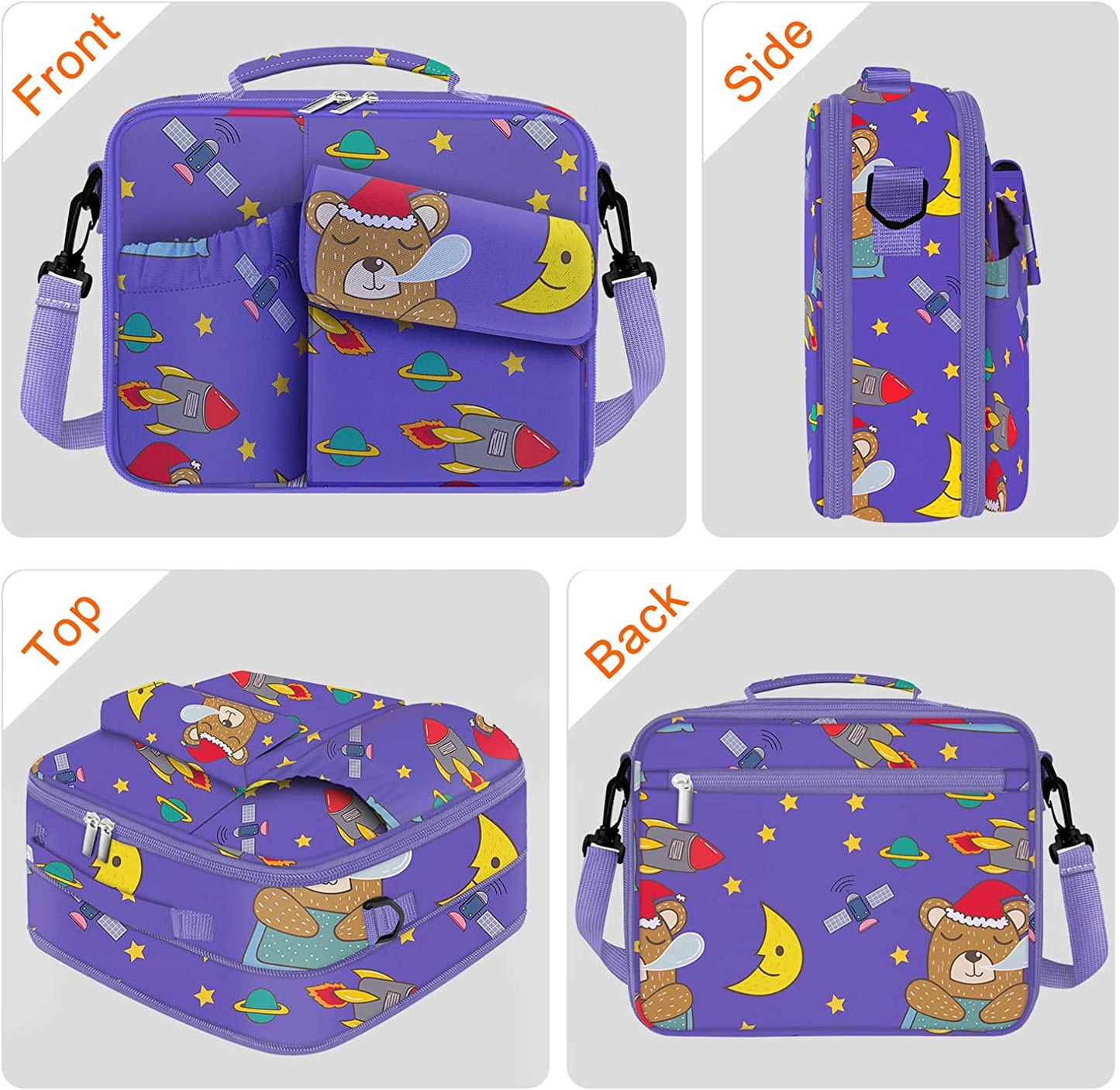 Expandable Thermal Insulated Lunch Box/Bag/Cooler w/ 2 Ice Packs/Snack Bags