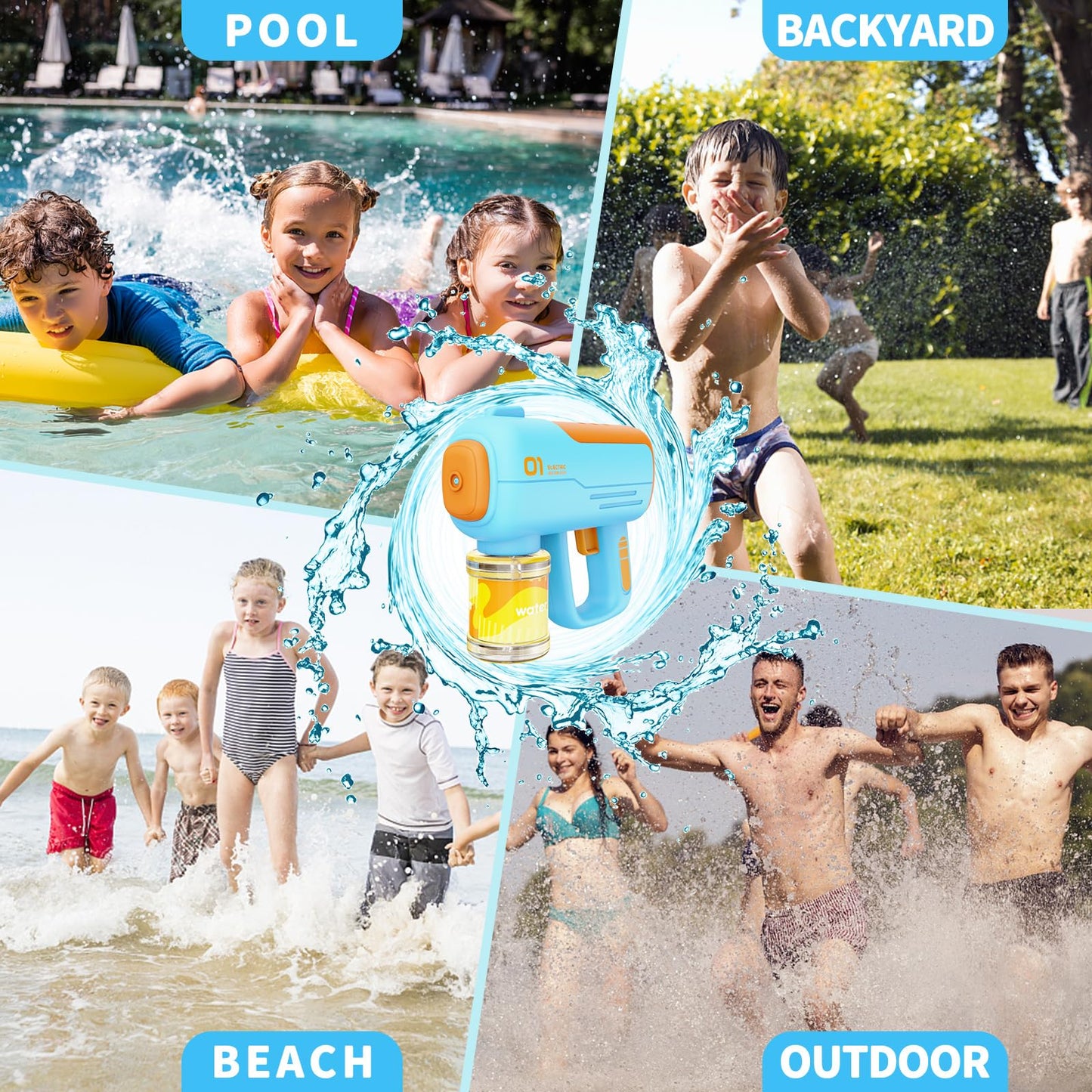 Blue/Orange Automatic Electric Water Squirt Gun Toy Shoots Up to 40ft