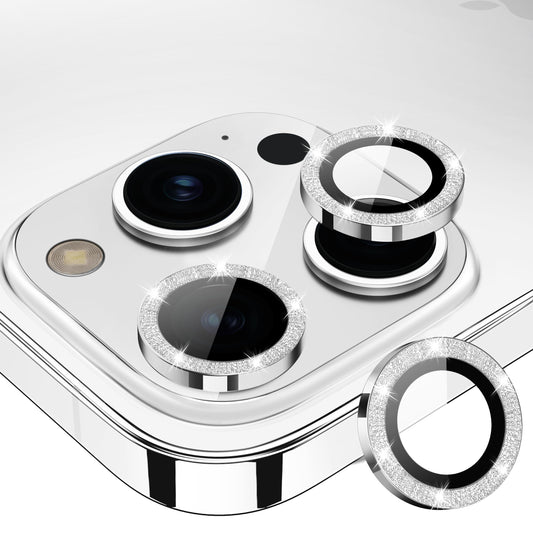 Stylish Silver Glitter Camera Lens Protector for iPhone 15 Pro/15 Pro Max: Scratchproof, Case-Friendly Accessory Enhancing Camera Quality with AR Technology