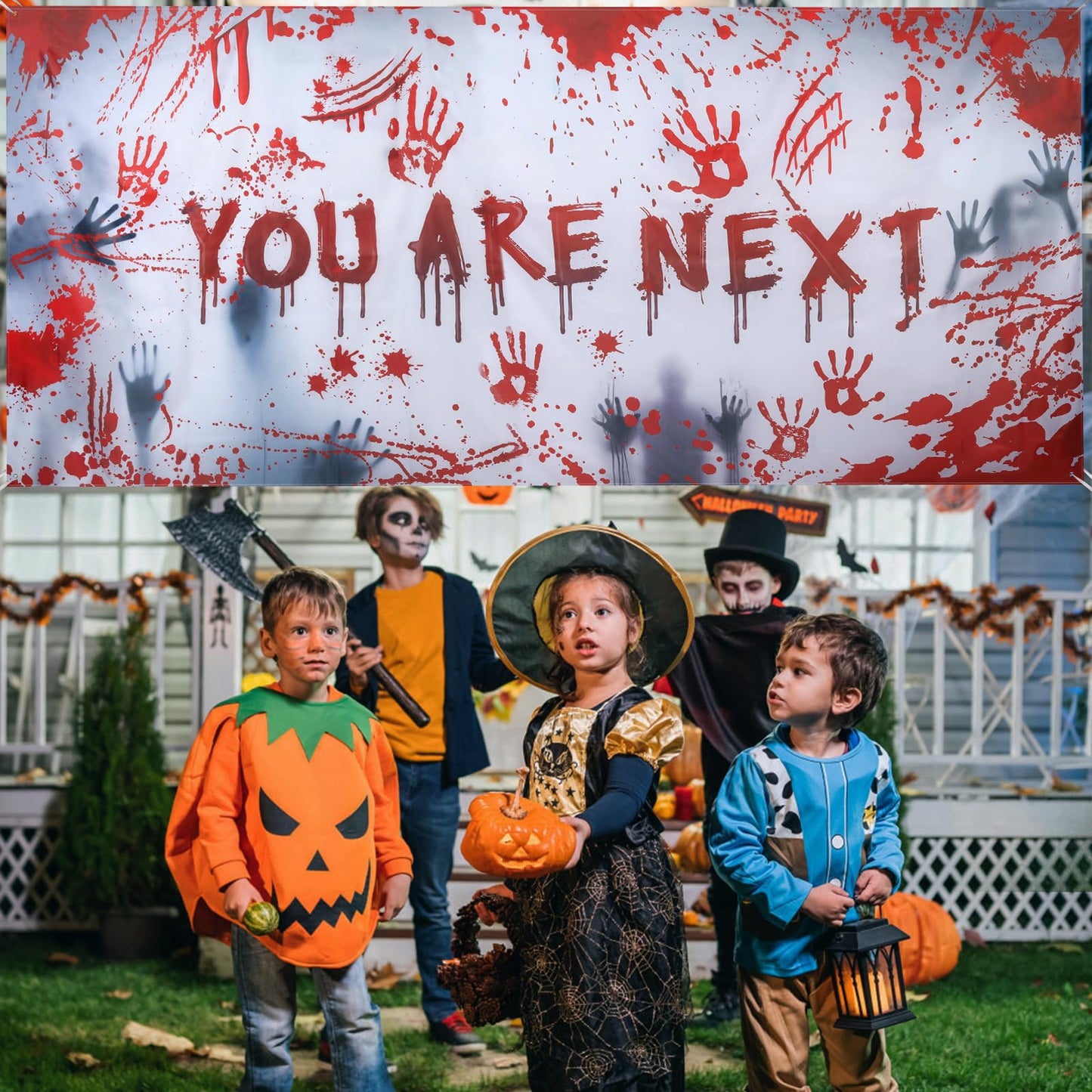 13x6 ft Bloody Handprint "YOU ARE NEXT" Halloween Banner for Garage Door/Wall