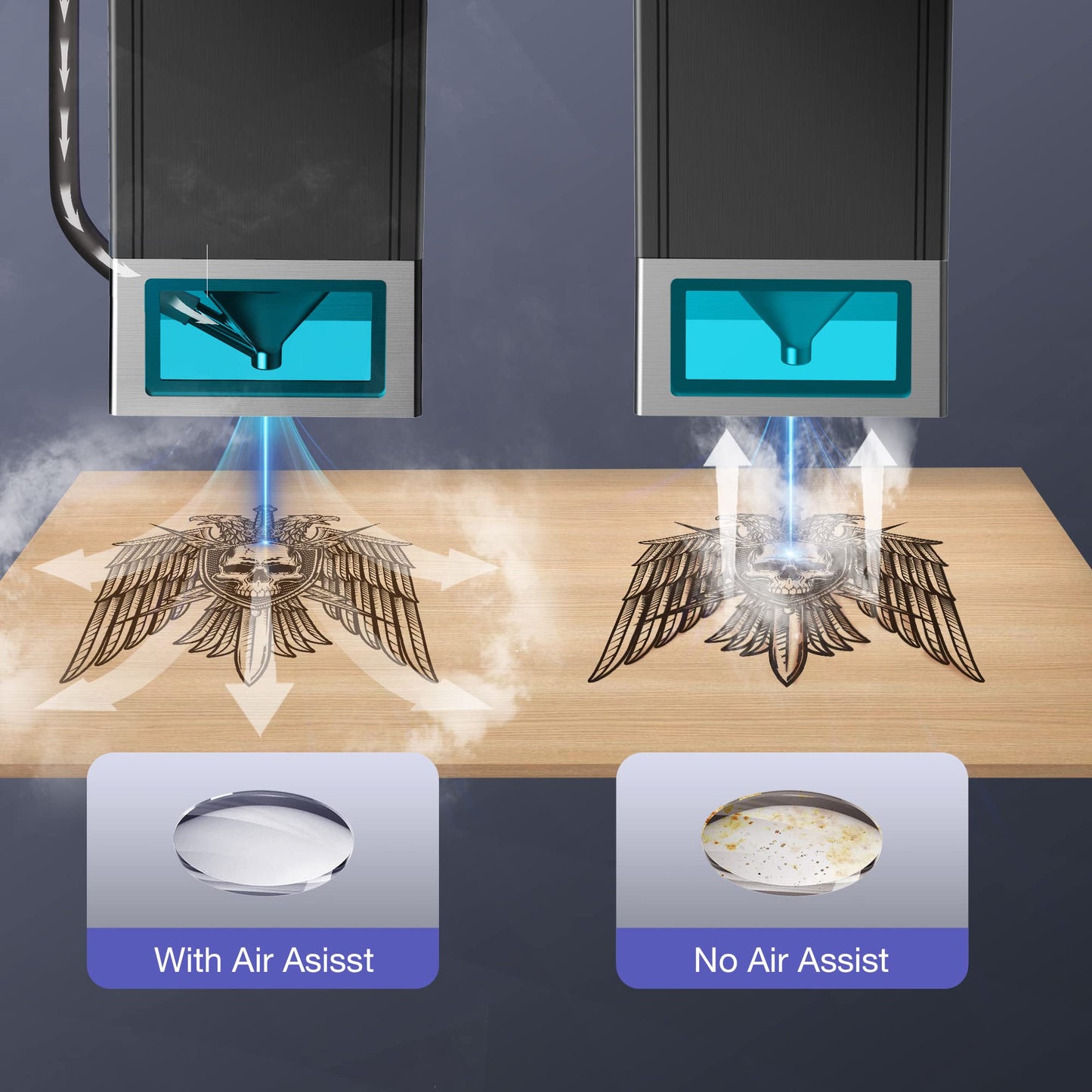 BURNLAB Air Assist Pump Kit for Laser Cutter & Engraver w/ Adjustable Airflow