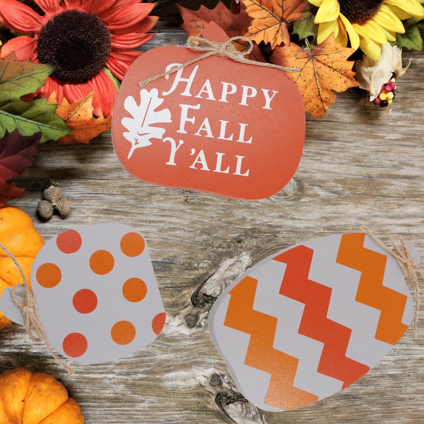 3pcs Wooden Pumpkin "Happy Fall Y'all" Signs/Decorations