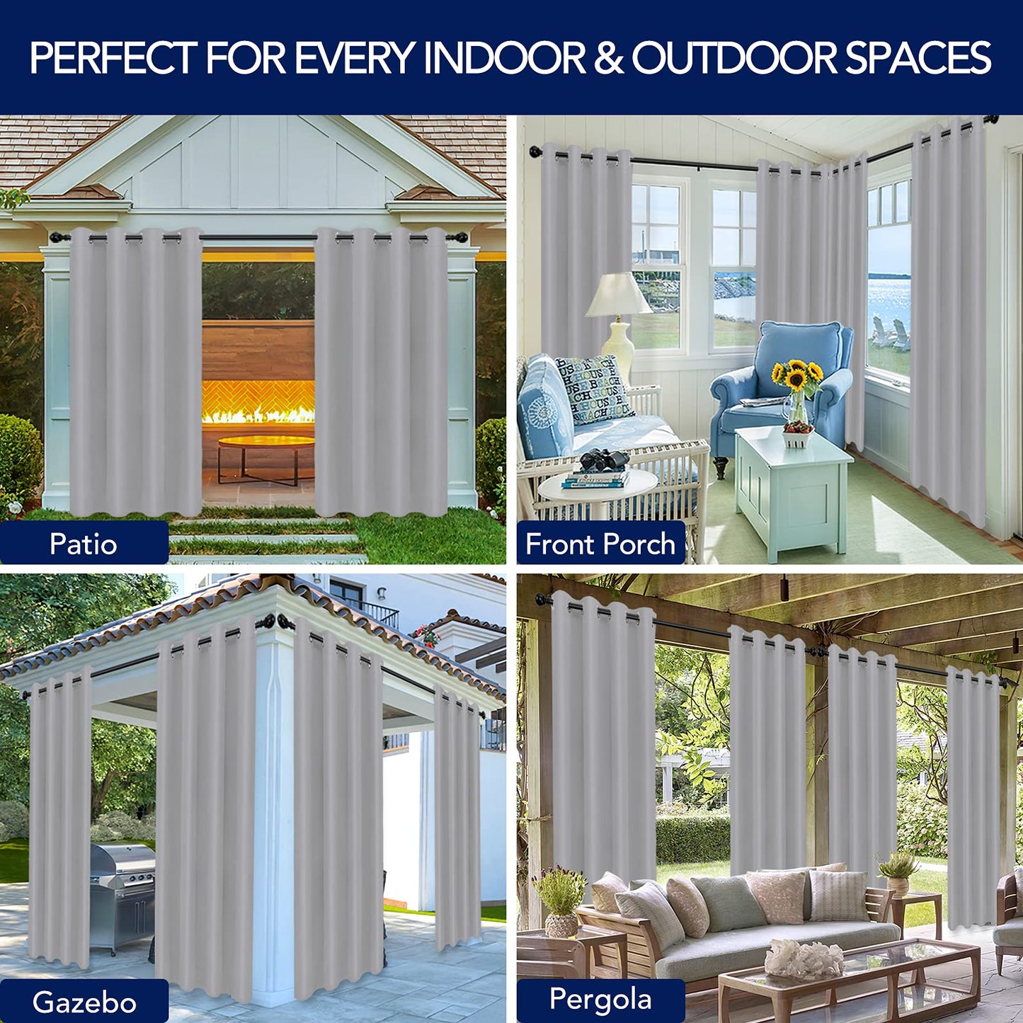1 Panel 52"x84" Light Gray Waterproof UV/Fade Resistant Outdoor Curtains