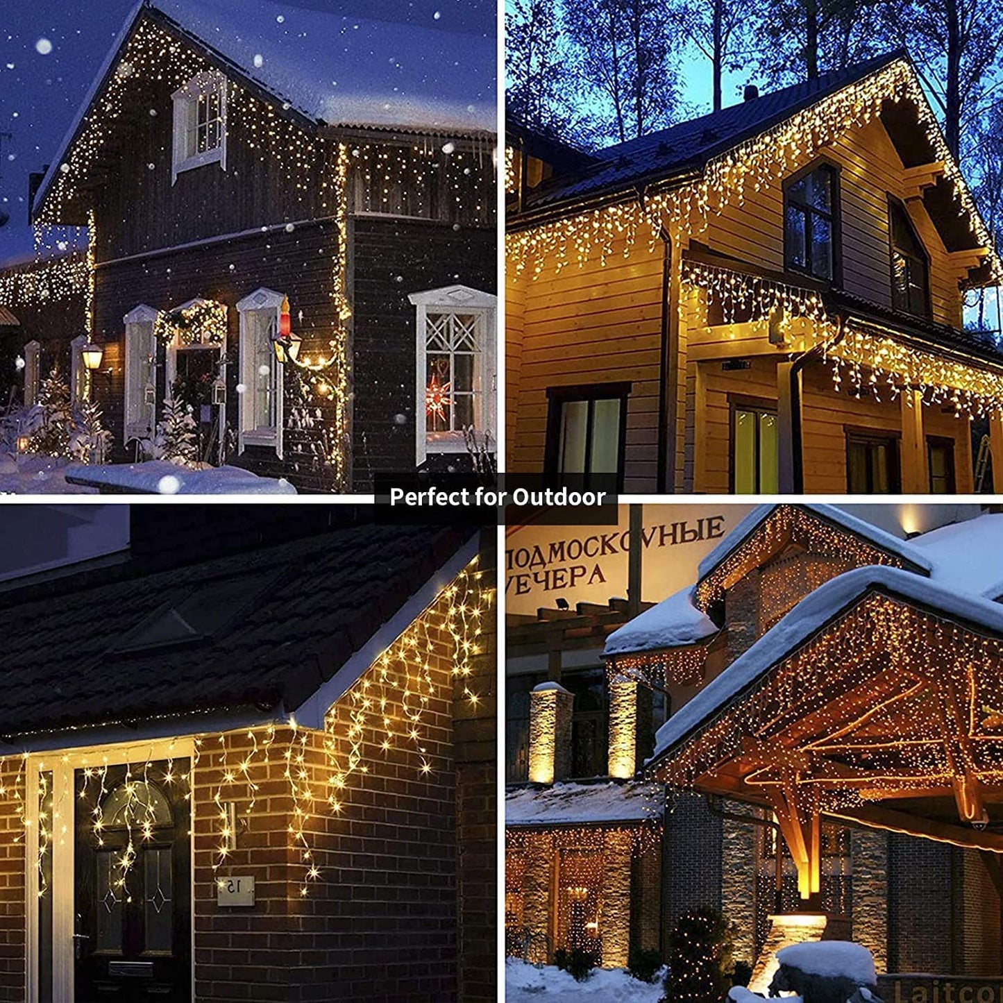 18.57ft 360 LED 72 Drops Warm White Outdoor Plug-In Christmas Icicle Lights