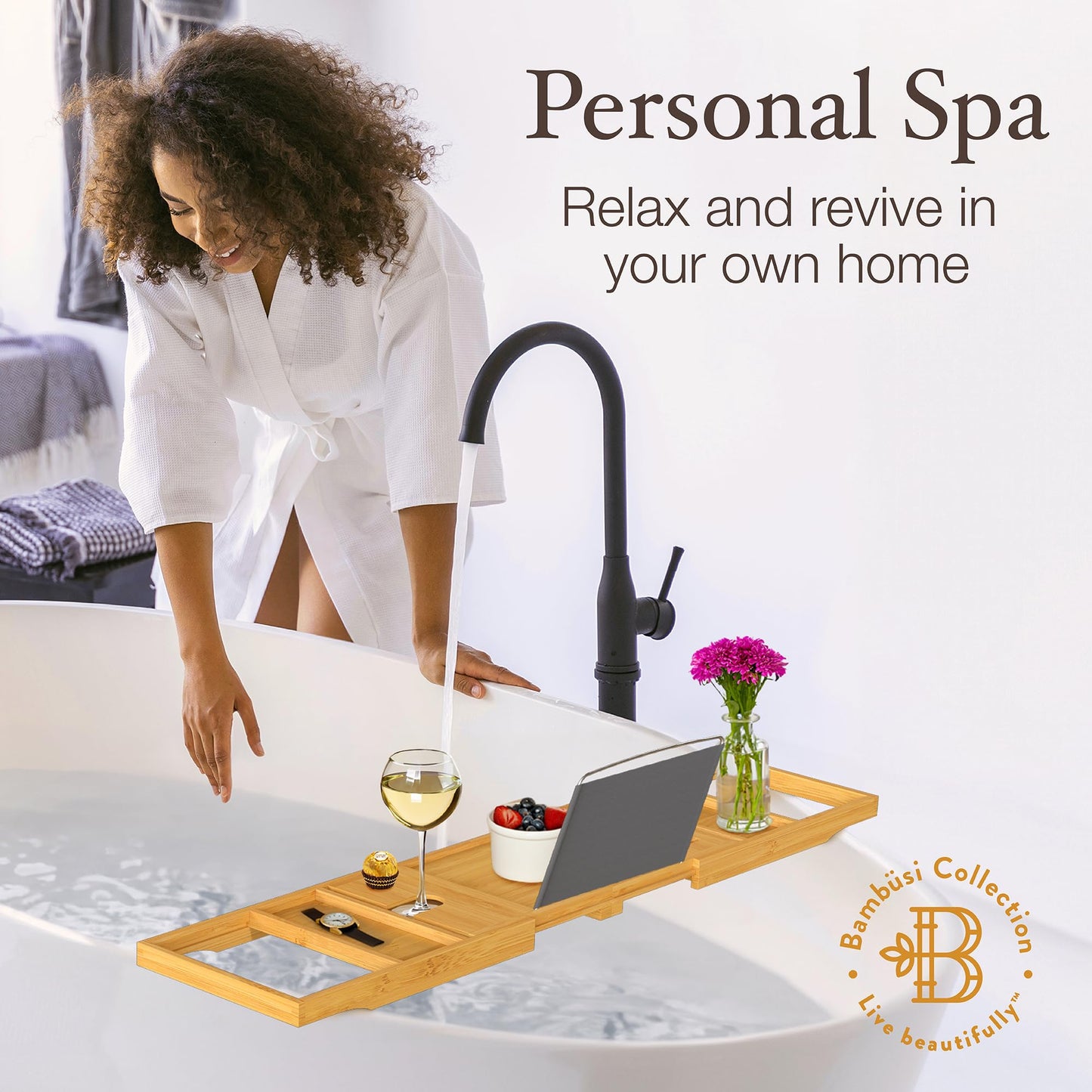 Adjustable Bamboo Bathtub Tray - Perfect for Relaxation & Spa Moments at Home