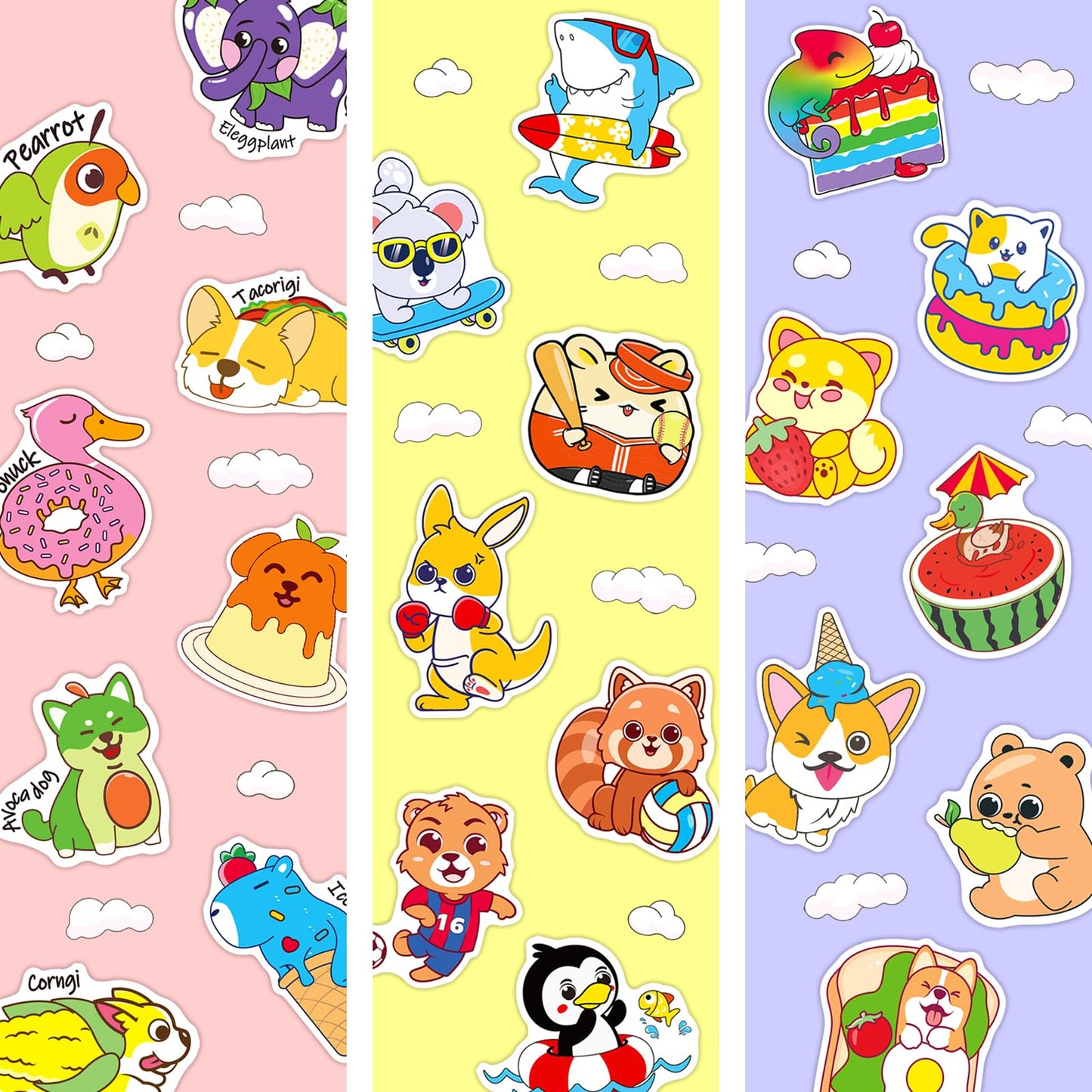 300 Pcs Cute Animal & Food Vinyl Stickers Pack for Water Bottles - Perfect for Kids, Teens & Students