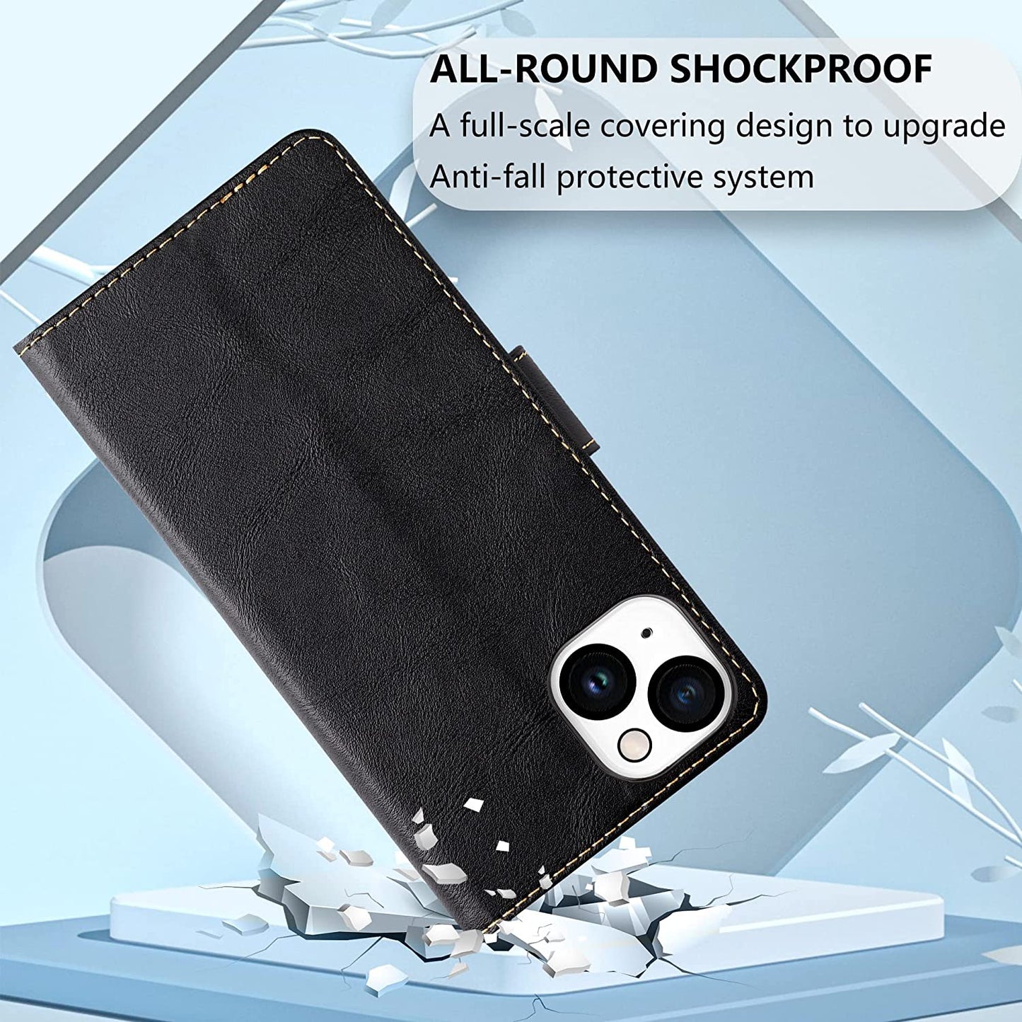 iPhone 14 Plus Kickstand Wallet Case w/ 2 ea Screen/Camera Lens Protectors