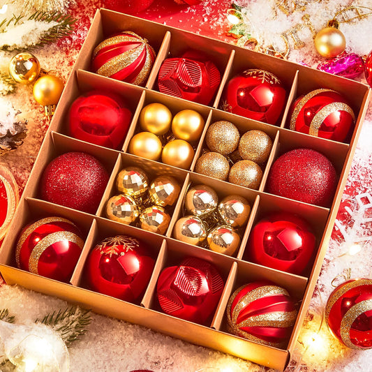 Red & Gold 44Pcs Christmas Balls Ornaments Set for Tree, Wreath & Garland - Shiny and Matte Holiday Decor