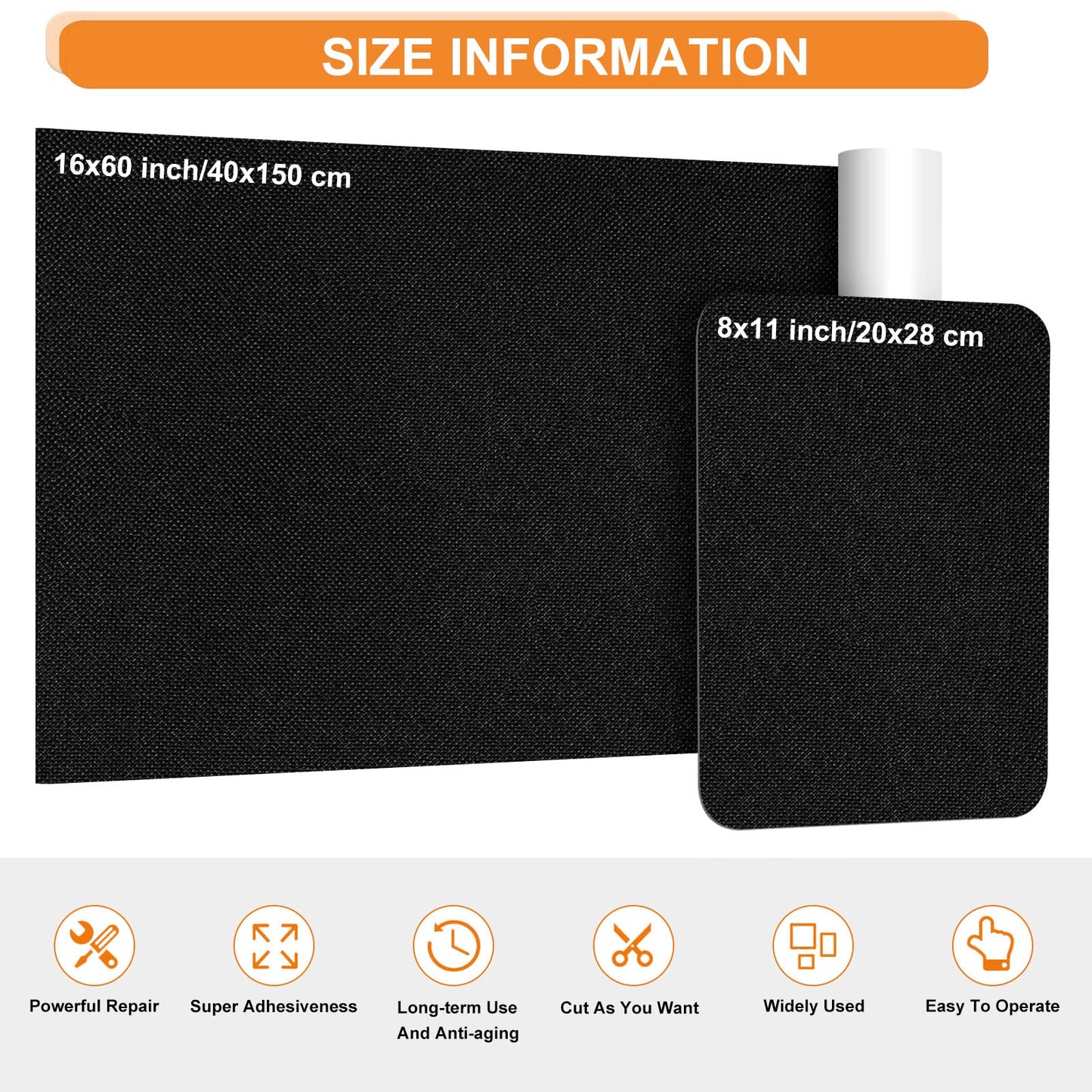 3pk 8"x11" Black Self-Adhesive Furniture/Fabric Repair Patches