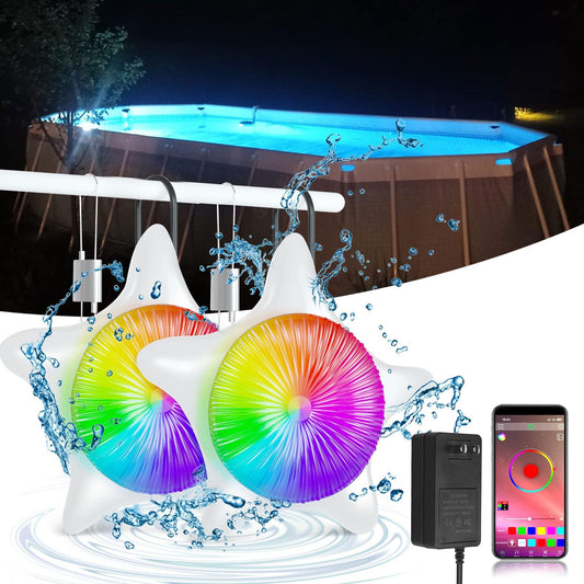2pk IP68 15W Color Changing LED Pool Lights w/ App Control/Music Sync/26ft Cord