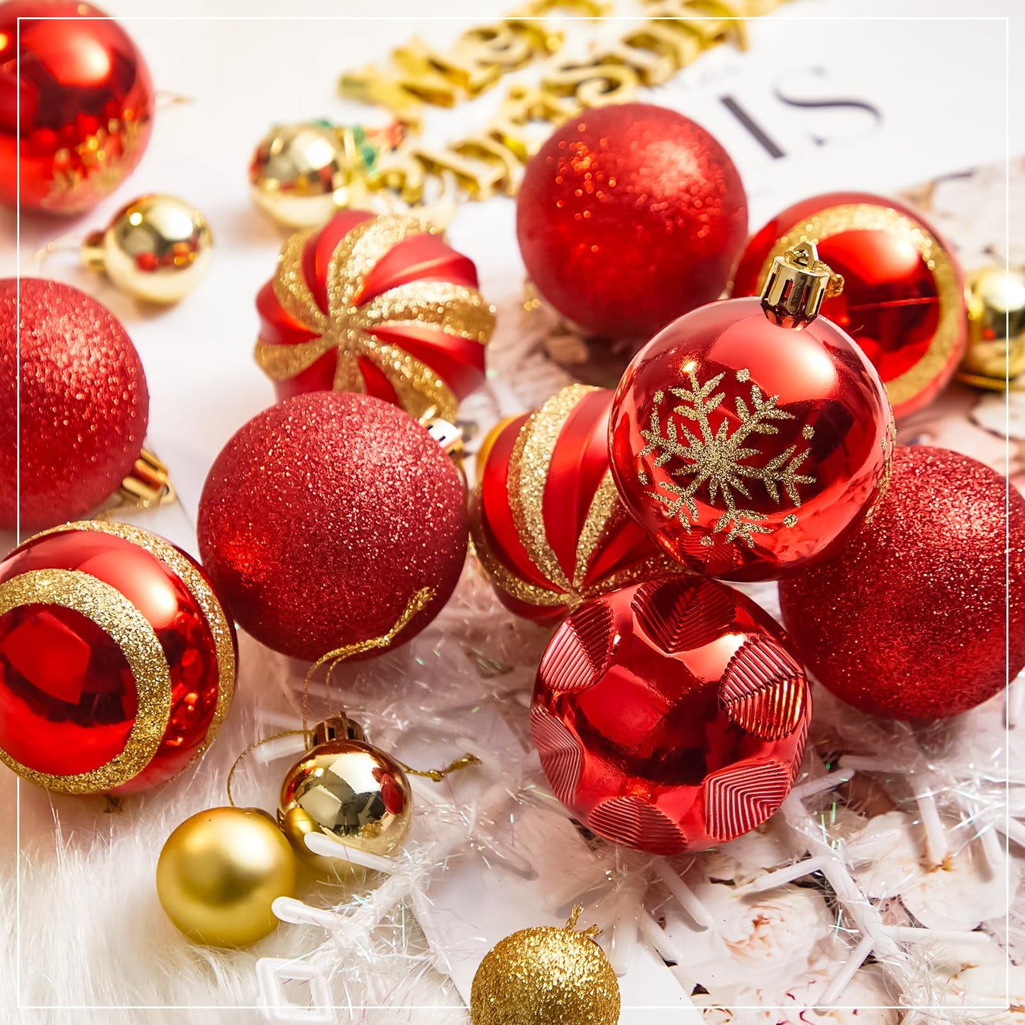 Red & Gold 44Pcs Christmas Balls Ornaments Set for Tree, Wreath & Garland - Shiny and Matte Holiday Decor