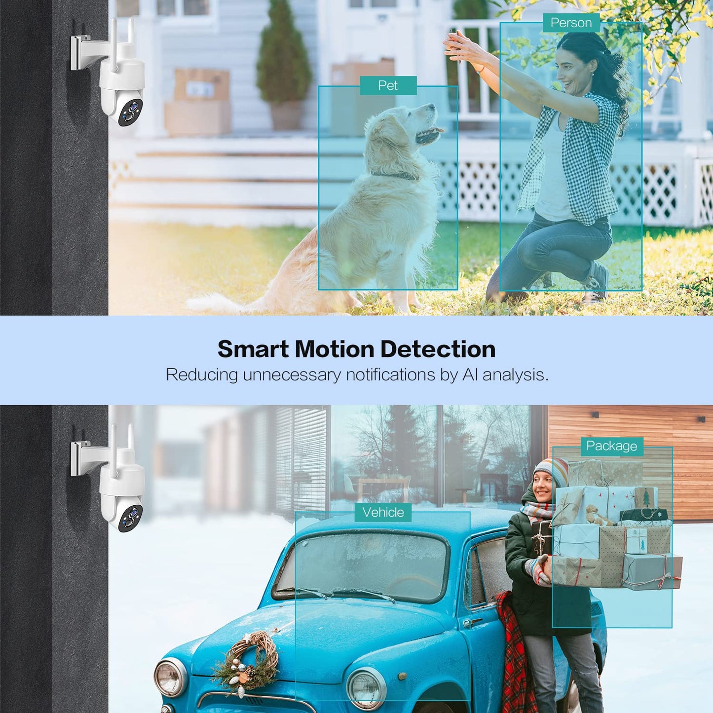 Wireless Outdoor Security Camera - 2K, Pan-Tilt 360°, Battery Powered, 2-Way Talk, 3MP PTZ, WiFi, Cloud/SD Storage, Color Night Vision, Spotlight, Siren, IP65 Waterproof, Smart AI Detection, Device Sharing