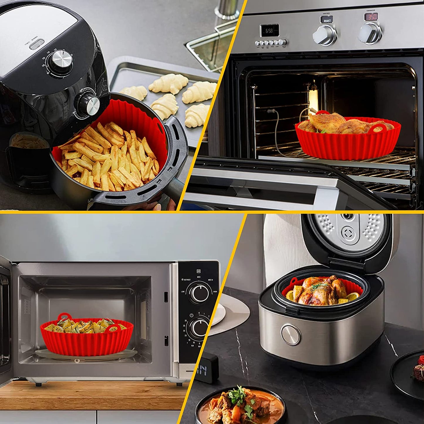 1pk 8.5" Red Reusable Silicone Air Fryer Liner Basket for 3 - 5 Qt Air Fryer