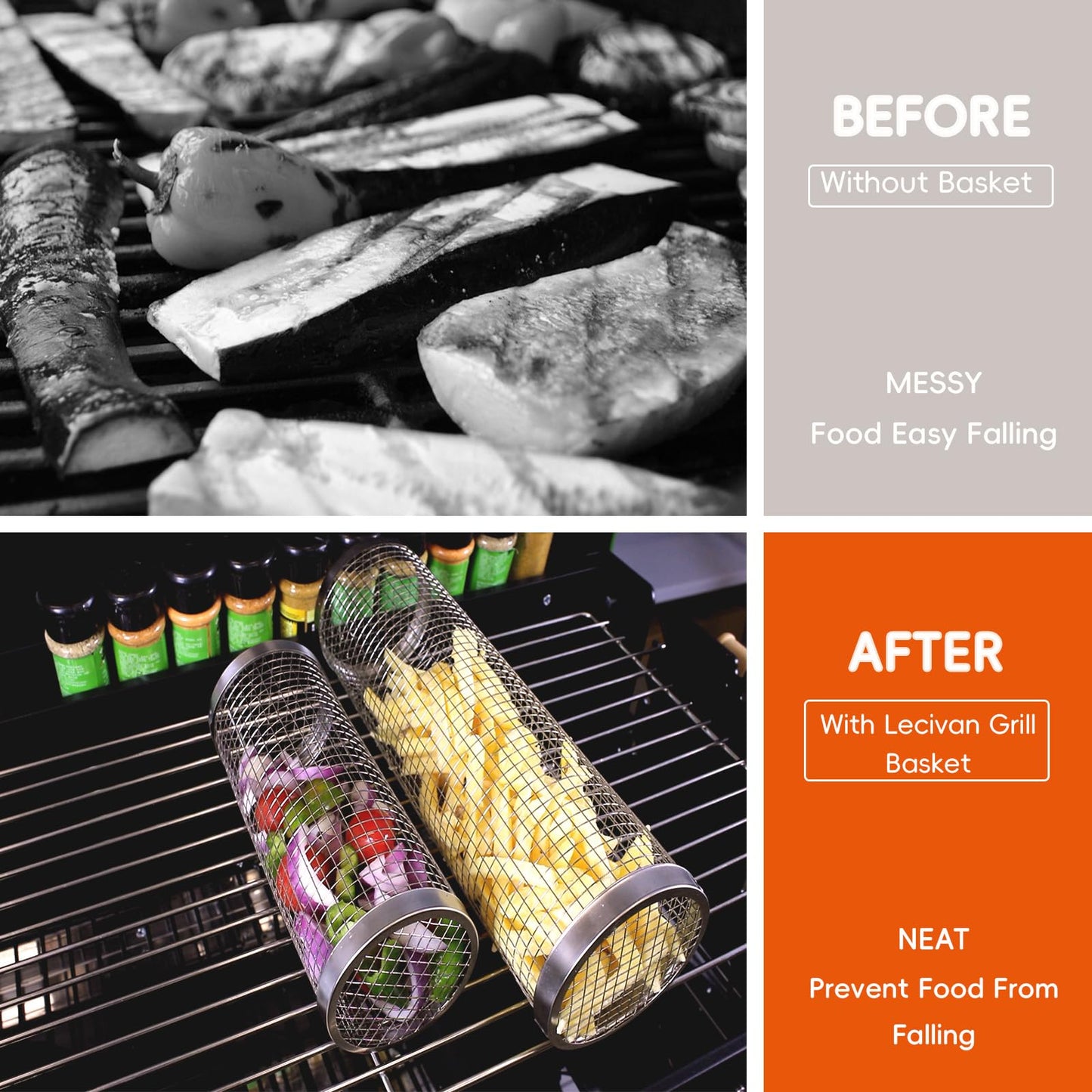 Rolling Grilling Baskets: Ultimate Round BBQ Grill Accessories for Perfect Outdoor Cooking - Stainless Steel Mesh Design for Veggies, Meat, Seafood, and More