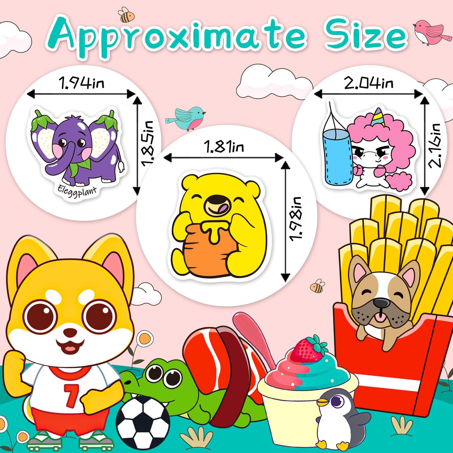 300 Pcs Cute Animal & Food Vinyl Stickers Pack for Water Bottles - Perfect for Kids, Teens & Students