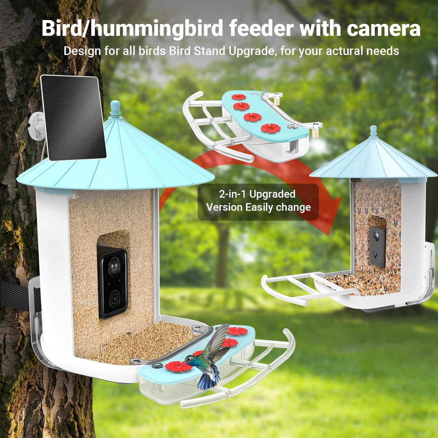 Wireless Outdoor Bird Feeder with Solar-Powered Camera: 1080 HD Live Video, AI Recognition, Dual Feeding Troughs, Ideal for Bird Watching Enthusiasts and Nature Lovers