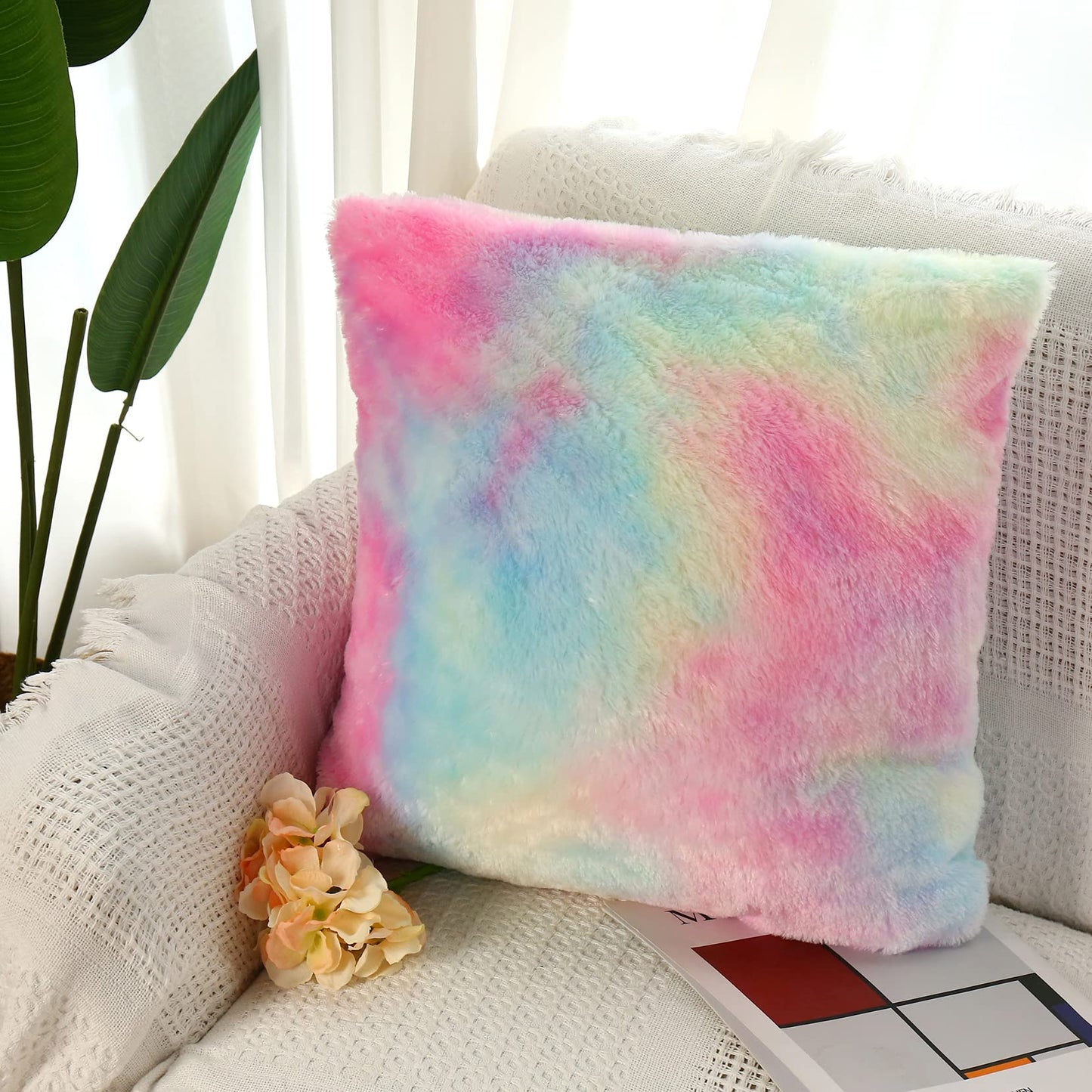 2pk 18"x18" Super Soft Fluffly Faux Fur Wool Tie Dye Throw Pillow Covers