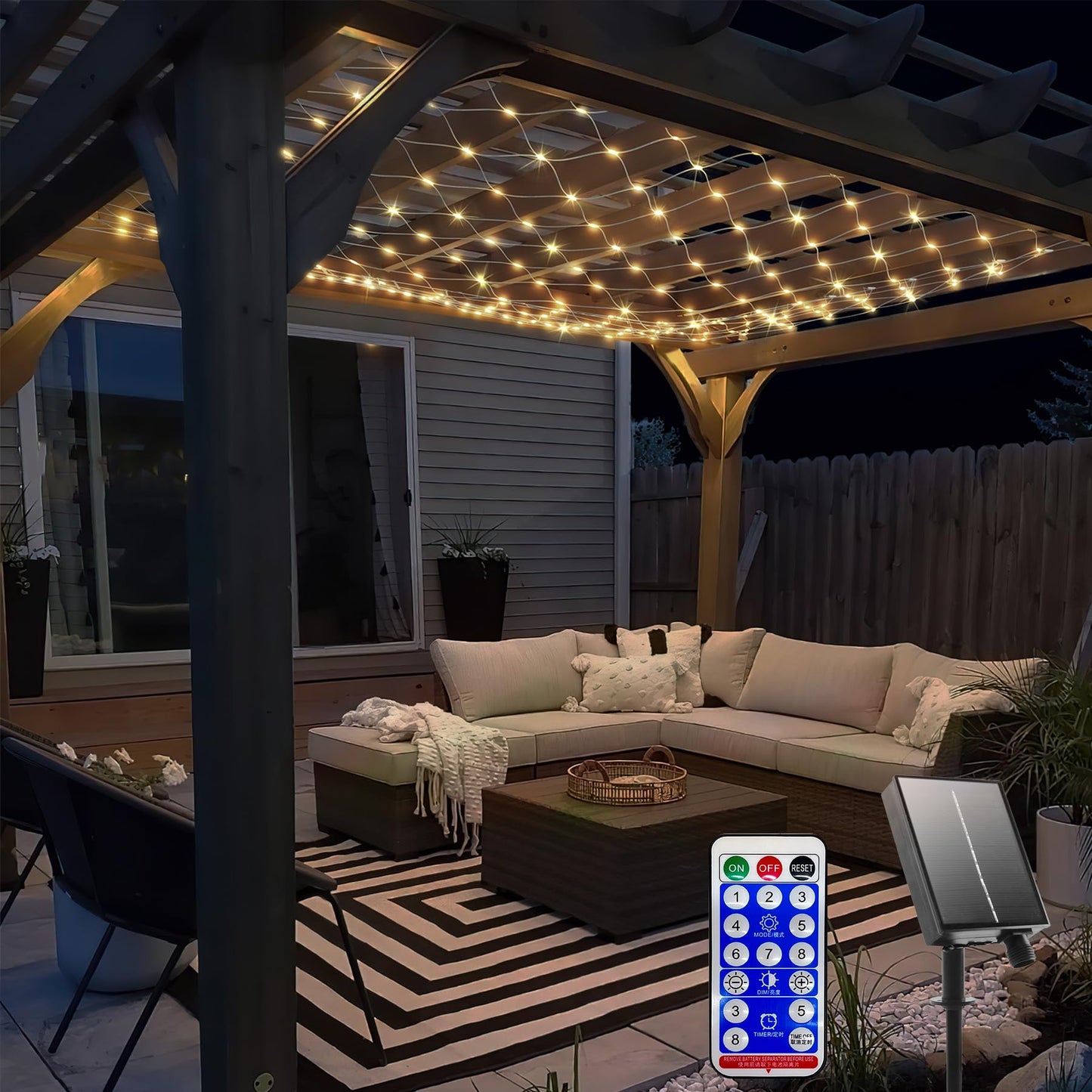 10ftx10ft 270 LED Outdoor Solar Gazebo Mesh Net Fairy Lights w/ 8 Modes/Remote