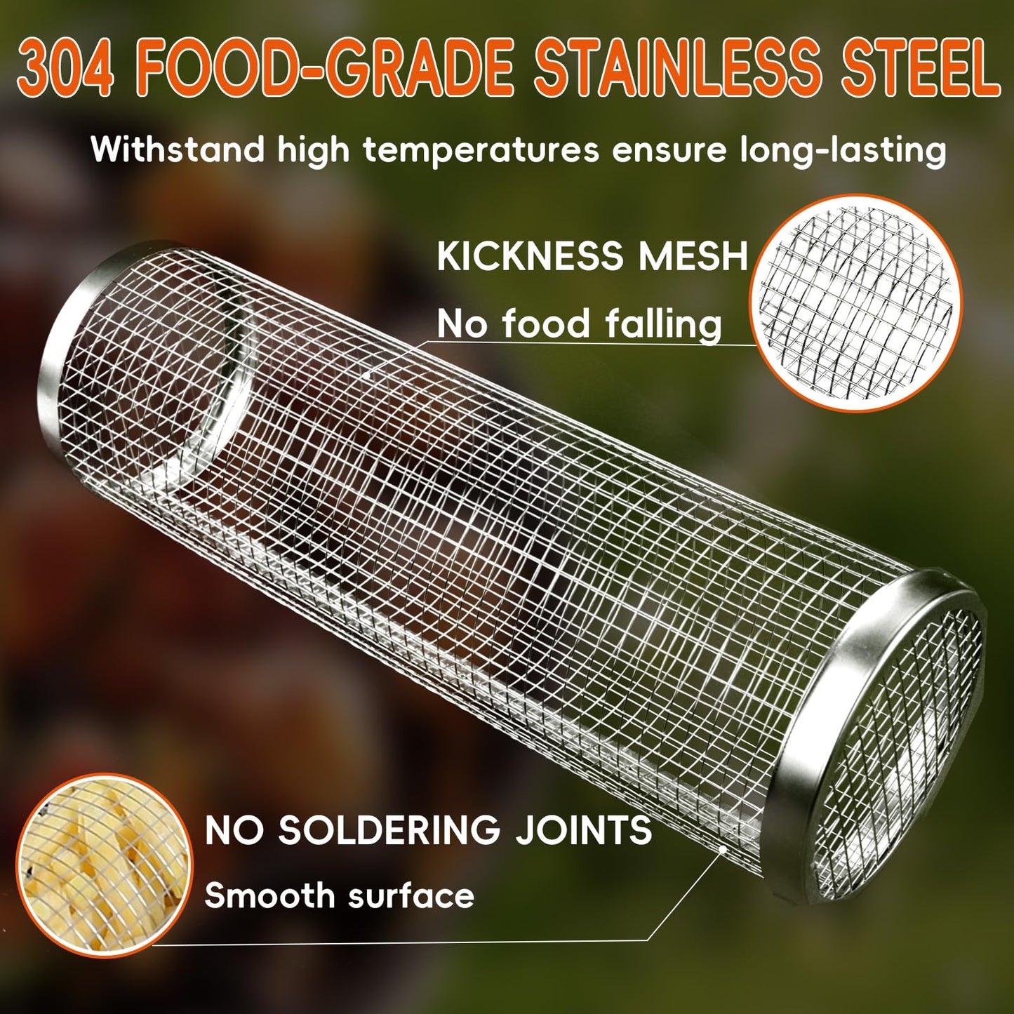 Rolling Grilling Baskets: Ultimate Round BBQ Grill Accessories for Perfect Outdoor Cooking - Stainless Steel Mesh Design for Veggies, Meat, Seafood, and More