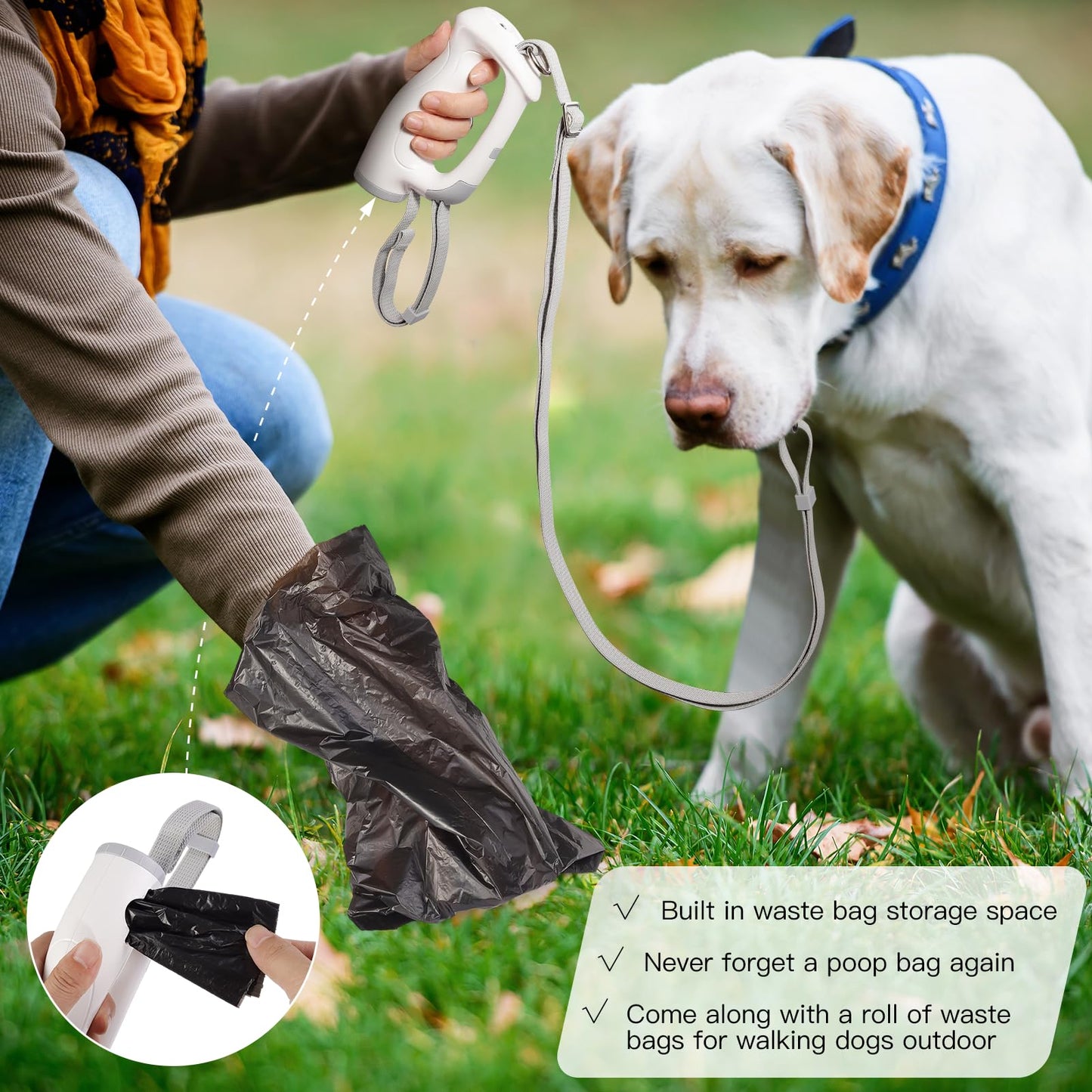 4-6 FT Extendable Dog Leash with LED Light & Poop Bag Holder for Dogs up to 110lbs