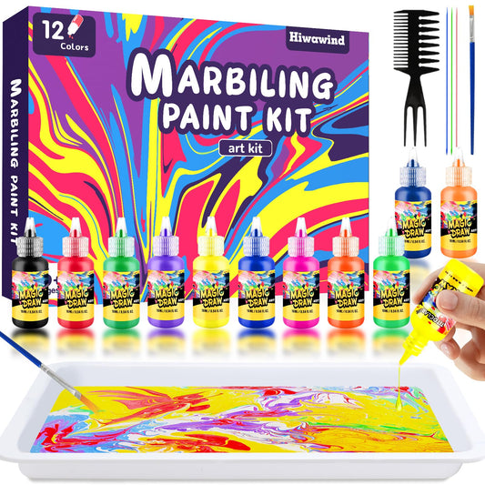 Water Marbling Paint Art Kit w/ 12 Colors (16ml)/20 Art Sheets/Brush/Comb/More