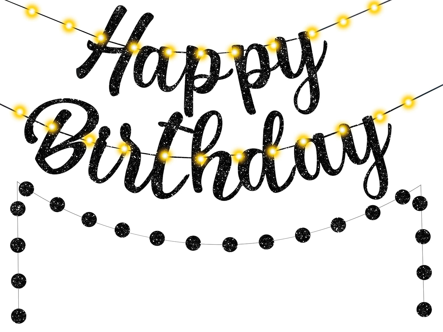 Black Happy Birthday Banner with Lights - Ideal Glow Decor for Both Men & Women