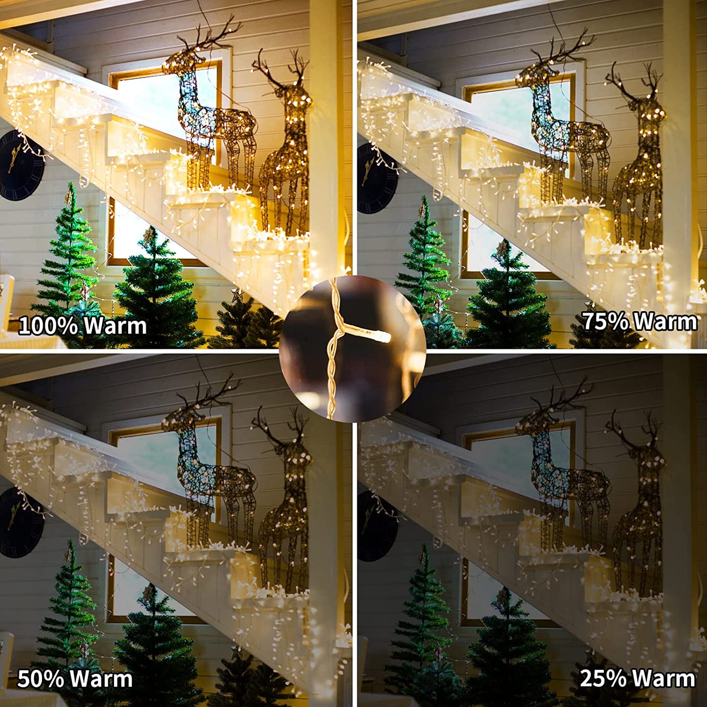 18.57ft 360 LED 72 Drops Warm White Outdoor Plug-In Christmas Icicle Lights
