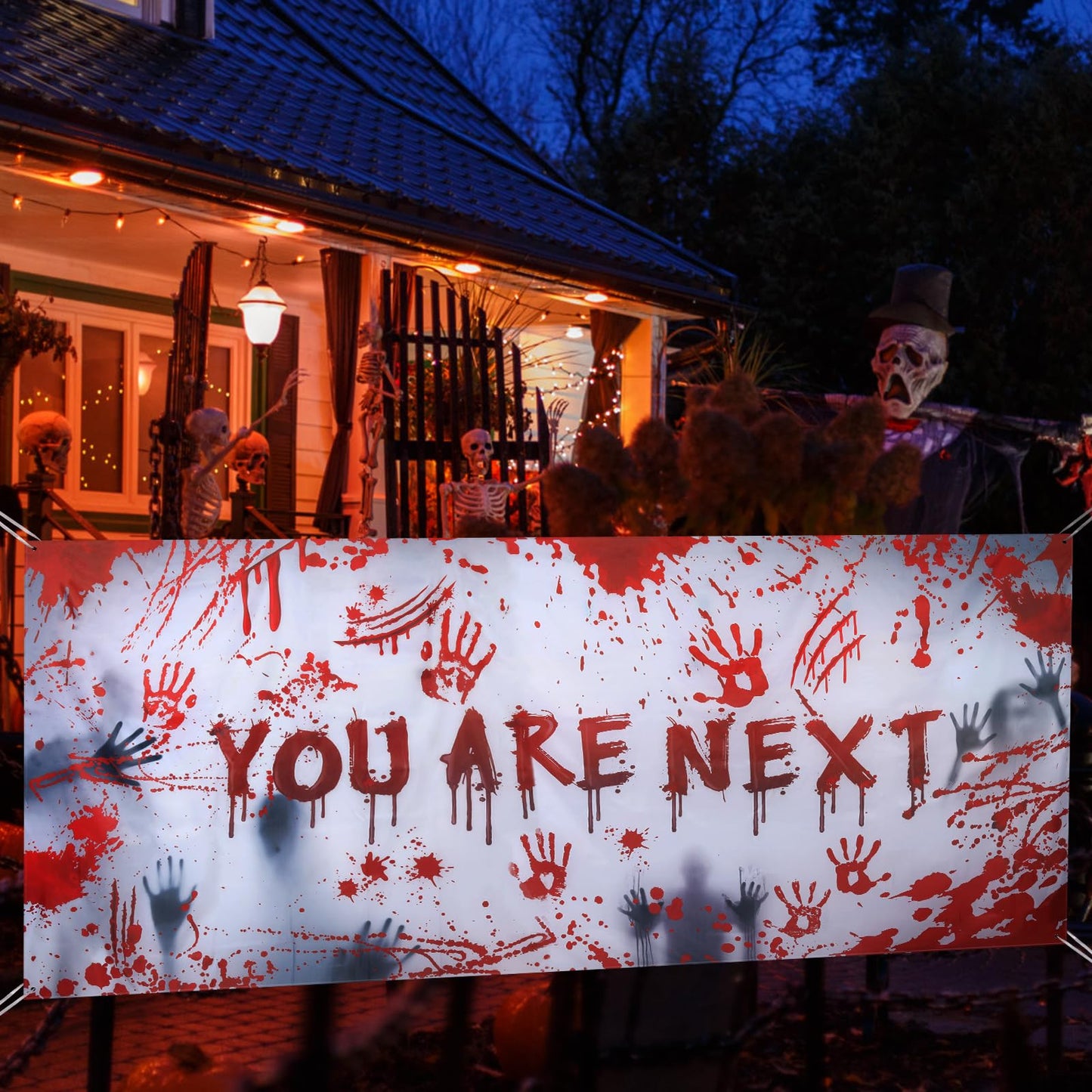 13x6 ft Bloody Handprint "YOU ARE NEXT" Halloween Banner for Garage Door/Wall