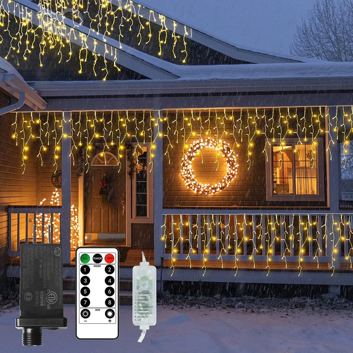 18.57ft 360 LED 72 Drops Warm White Outdoor Plug-In Christmas Icicle Lights