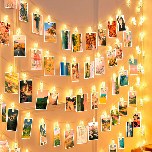 Photo Clip String Lights 17 FT: 50 LED Fairy Lights with Clips for Bedroom, Wall, Patio, Halloween, Thanksgiving, Wedding & More – Battery Operated with Dual Modes
