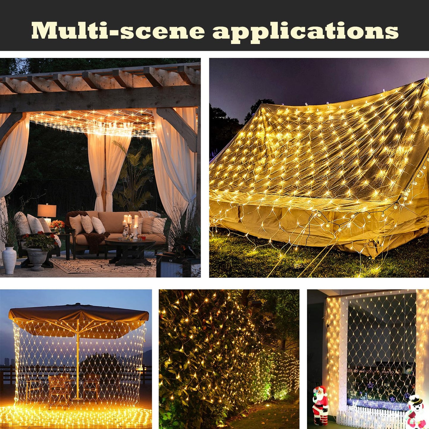 10ftx10ft 270 LED Outdoor Solar Gazebo Mesh Net Fairy Lights w/ 8 Modes/Remote