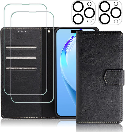 iPhone 14 Pro Max Kickstand Wallet Case w/ 2 ea Screen/Camera Lens Protectors