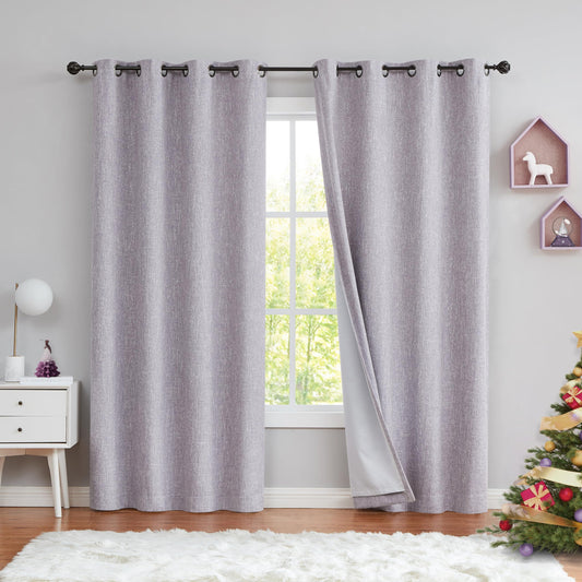 1 Panel Lavender Purple Blackout Curtain Panel with Liner, Noise Reducing, 50" x 84" - Ideal for Bedrooms & Living Rooms