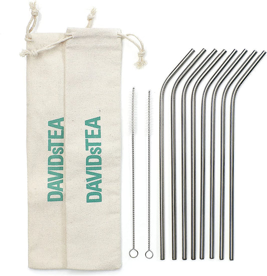 8pk 3/16" Reusable Stainless Steel Metal Drinking Straws w/ 2 Cleaning Brushes