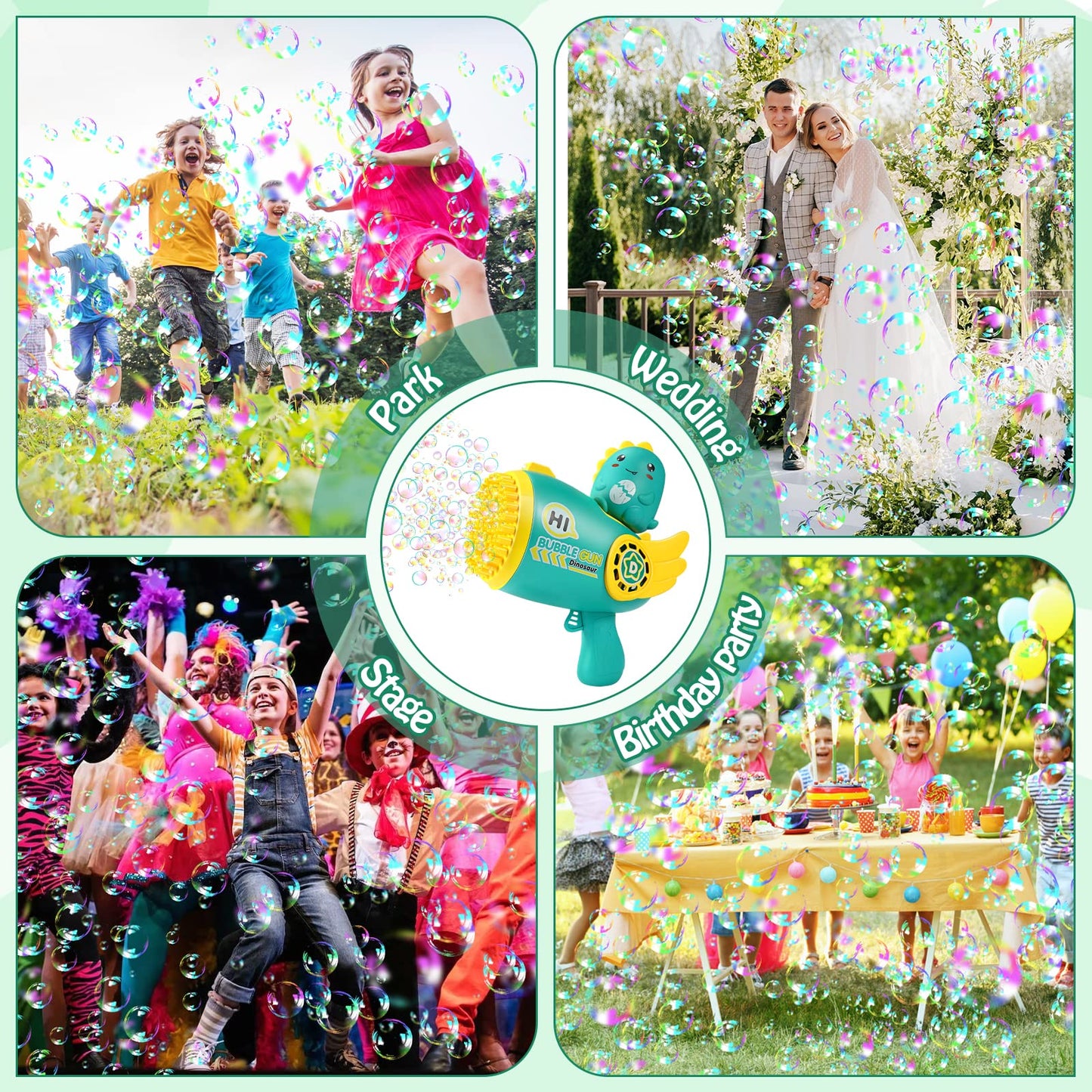 Green Bubble Machine Gun/Maker w/ 69 Holes/10000+ Bubbles Per Minute/LED Lights