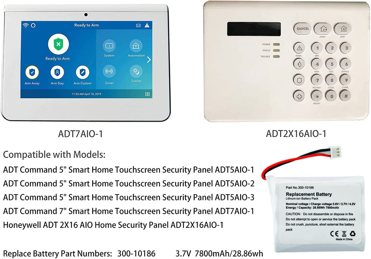 3.7V 7800 mAh Replacement Battery 300-10186 for ADT/Honeywell Security Panel